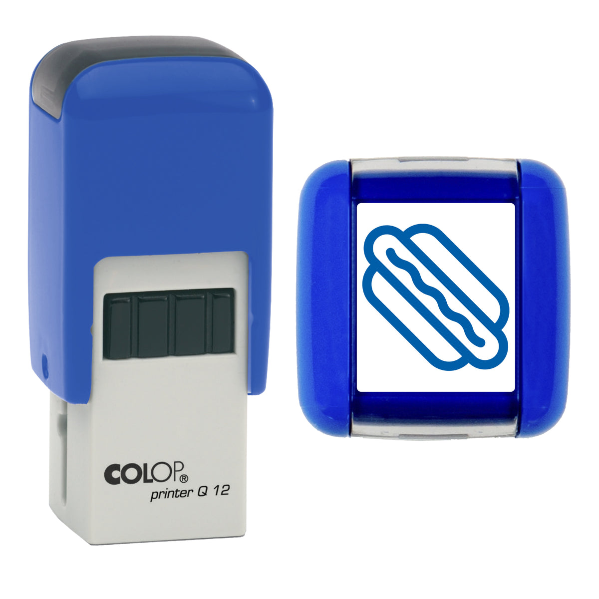Hotdog - Loyalty Card Self-Inking Stamp - COLOP Q12 - 12 x 12mm - blue ink