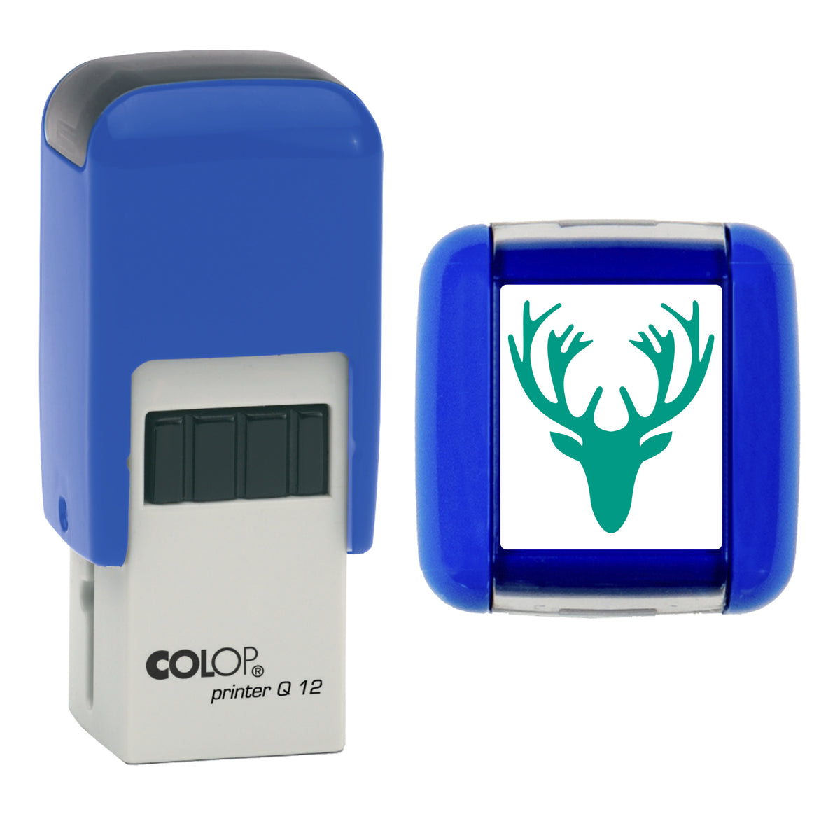 Stags Head - Loyalty Card Self-Inking Stamp - COLOP Q12 - 12 x 12mm - green ink
