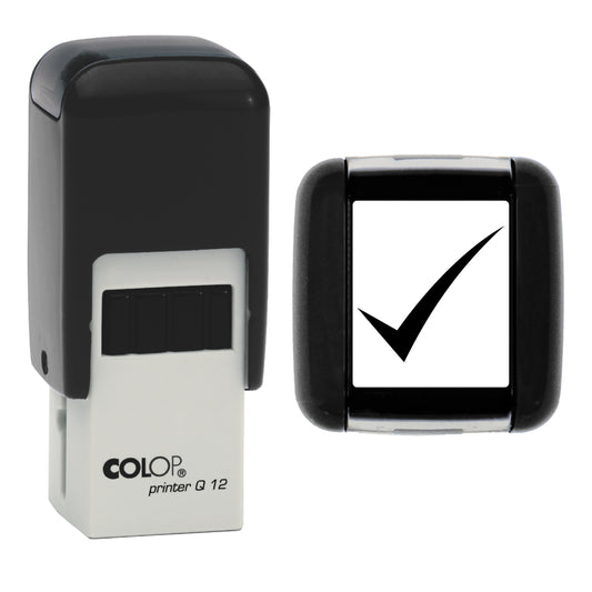 Stamp showing the Tick Loyalty Card design, 12 x 12mm COLOP Q12 self-inking stamp, black ink