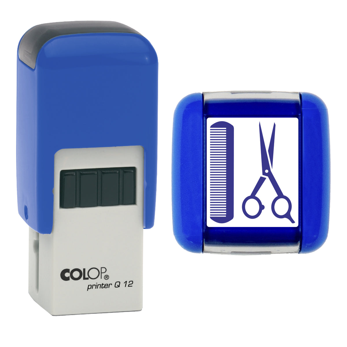 Scissors And Comb - Loyalty Card Self-Inking Stamp - COLOP Q12 - 12 x 12mm - violet ink