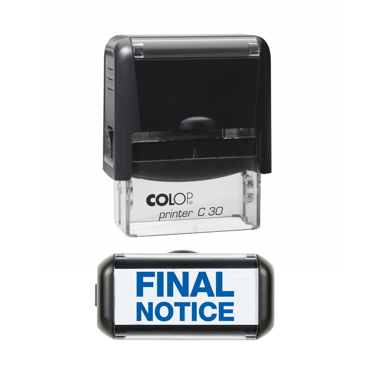 Final Notice - COLOP C30 45 x 18mm self-inking stamp - Blue ink