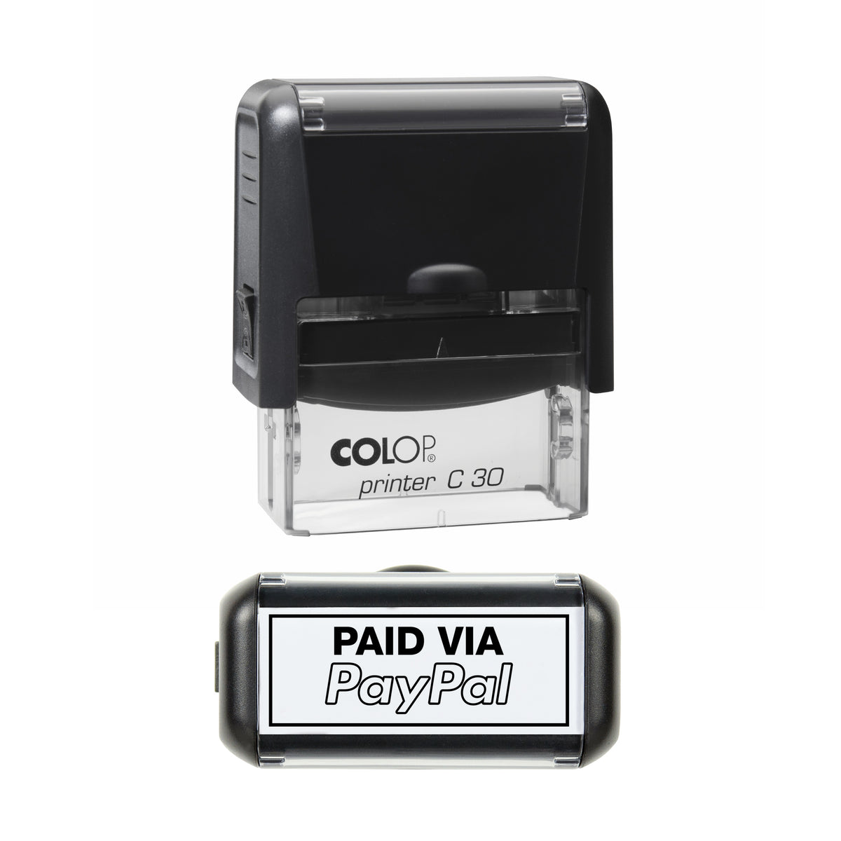Paid via PayPal COLOP C30 stamp impression in black ink, 45 x 18mm