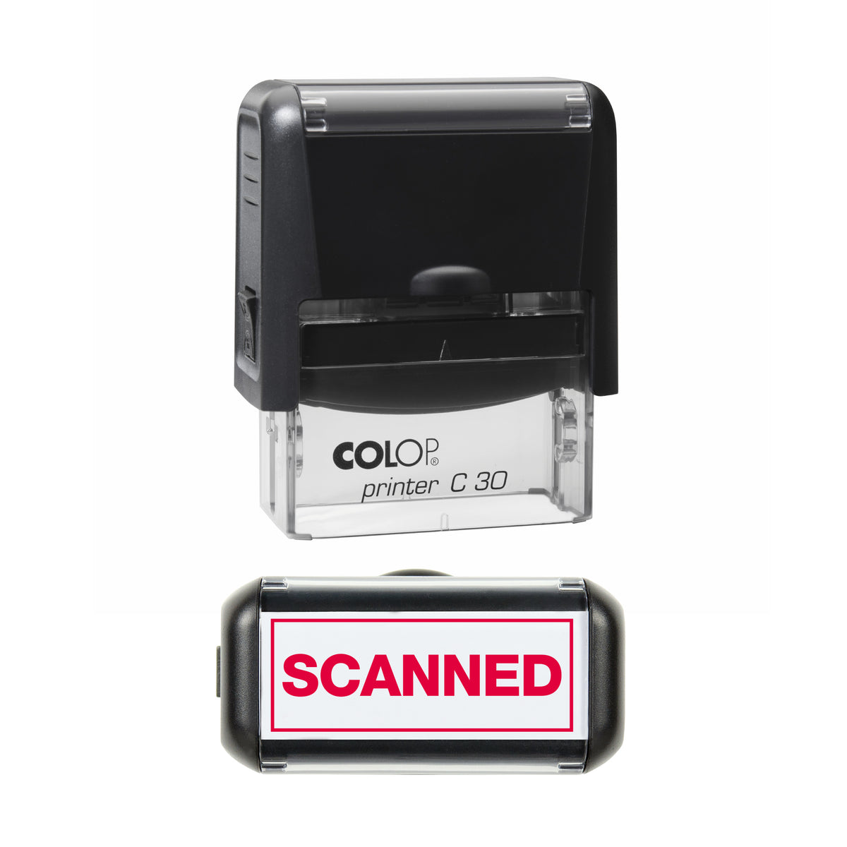 Scanned with Border COLOP C30 stamp impression in red ink, 45 x 18mm