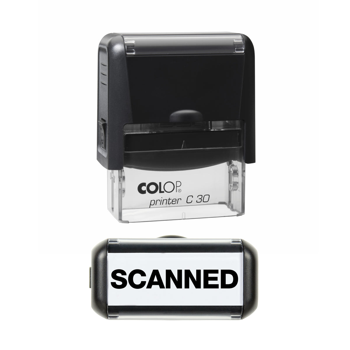 Scanned COLOP C30 stamp impression in black ink, 45 x 18mm