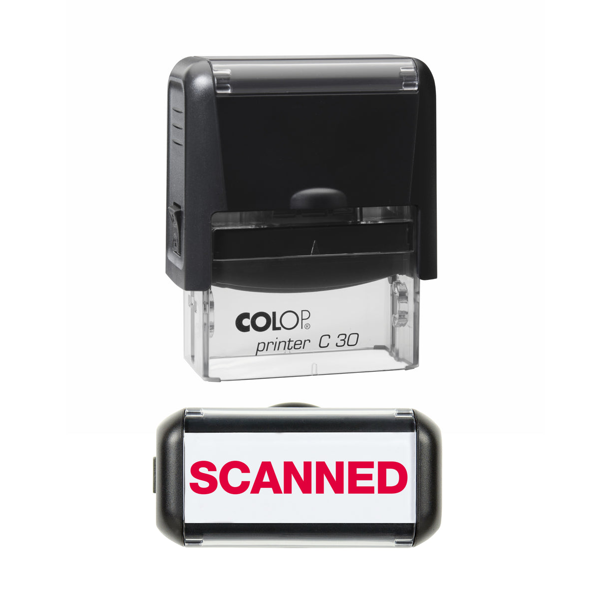 Scanned COLOP C30 stamp impression in red ink, 45 x 18mm