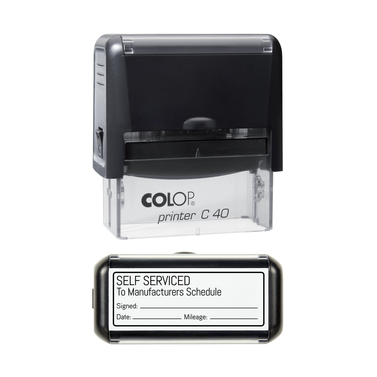 Self Serviced To Manufacturers Schedule - Self Inking Rubber Stamp - COLOP C40 - 58 × 22 mm Impression — black ink