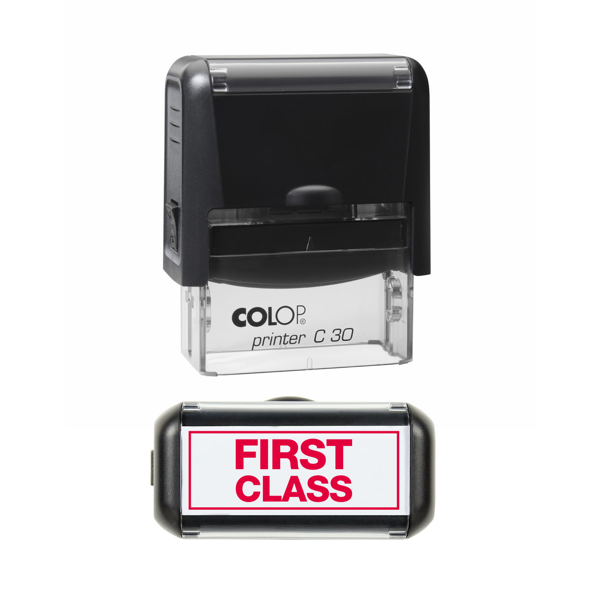 First Class With Border - Self-Inking Stamp - COLOP C30 - 45 x 18mm - red ink