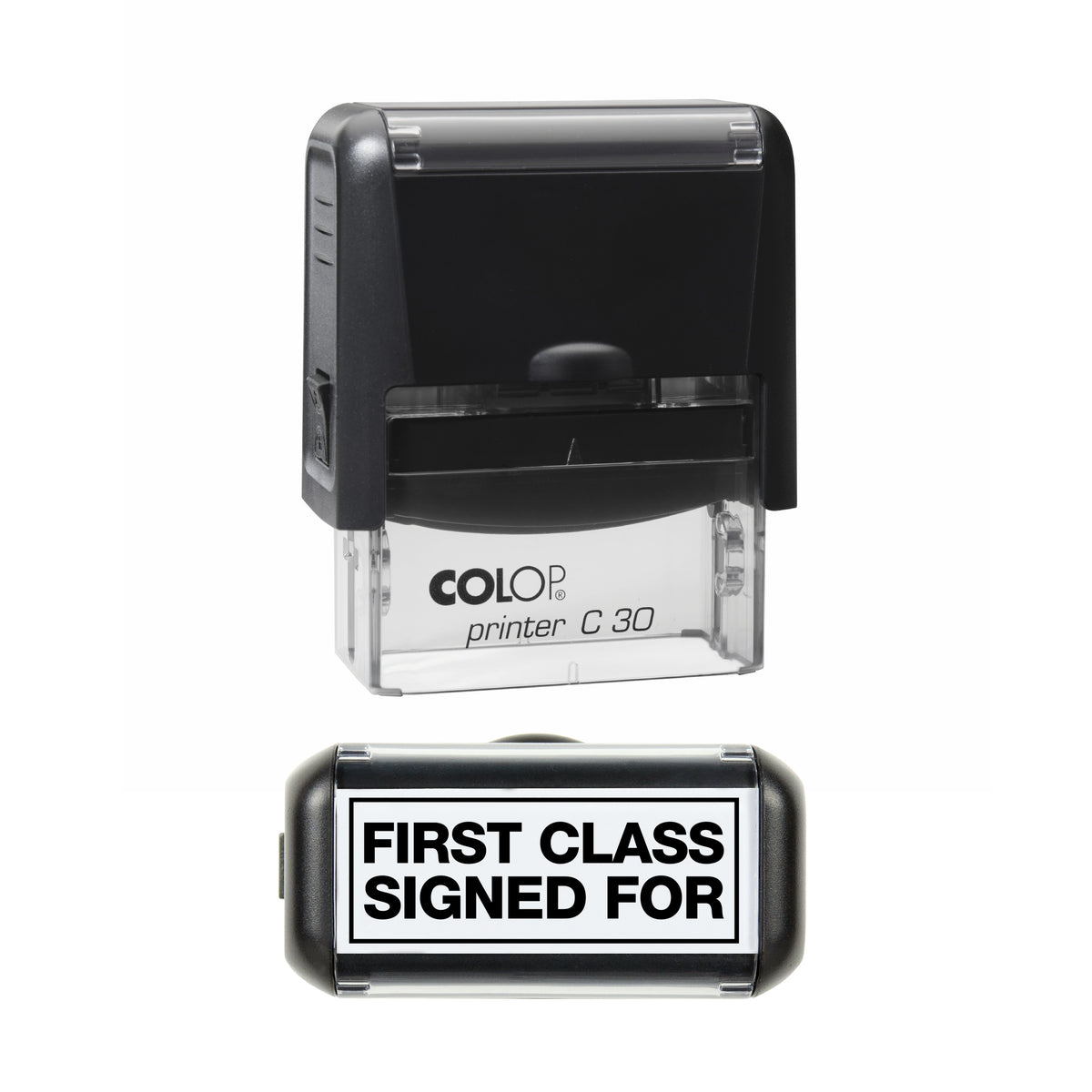 First Class Signed For With Border - Self-Inking Stamp - COLOP C30 - 45 x 18mm - black ink