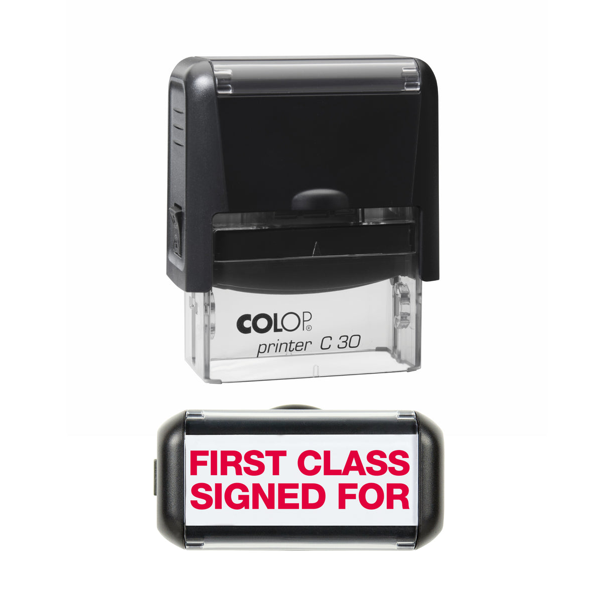 First Class Signed For - Self-Inking Stamp - COLOP C30 - 45 x 18mm - red ink