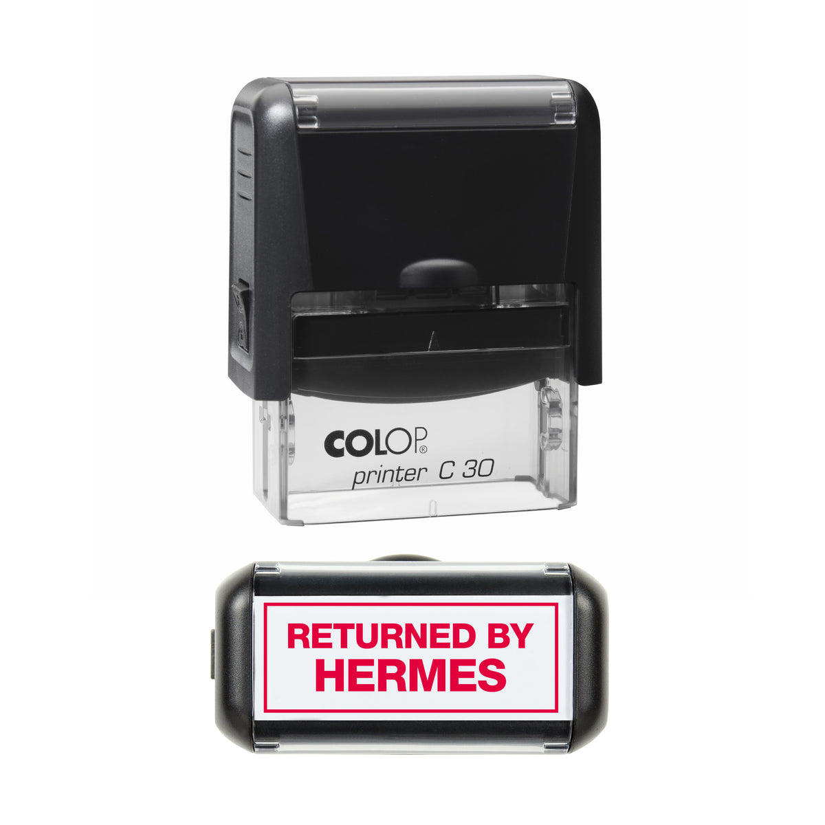 Returned by Hermes COLOP C30 red ink impression
