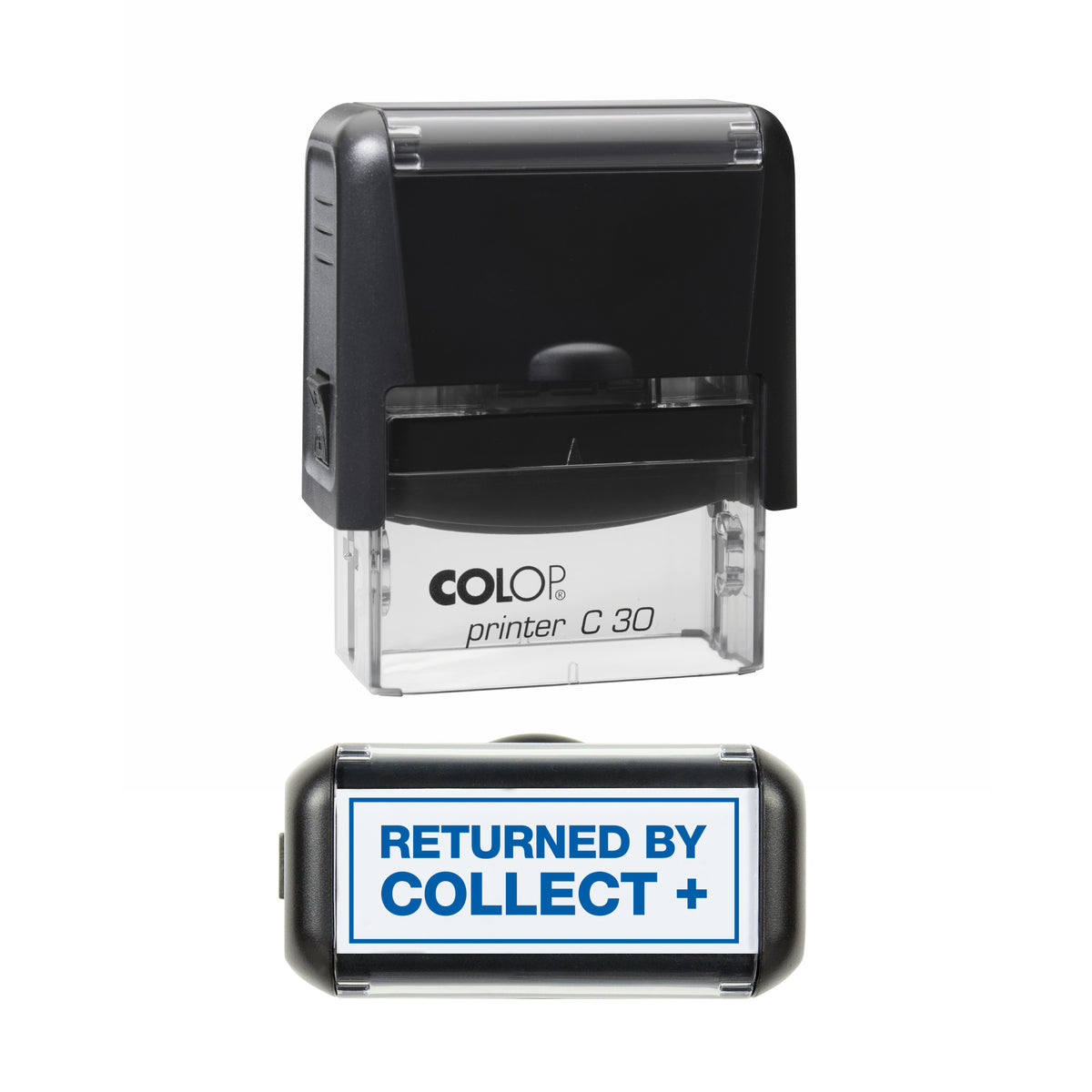 Returned by Collect Plus COLOP C30 blue ink impression