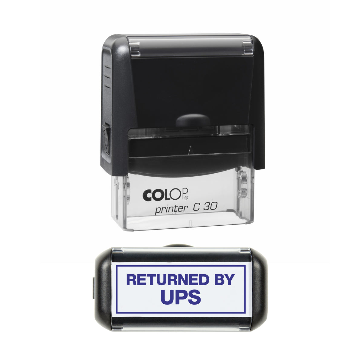 Returned by UPS COLOP C30 violet ink impression