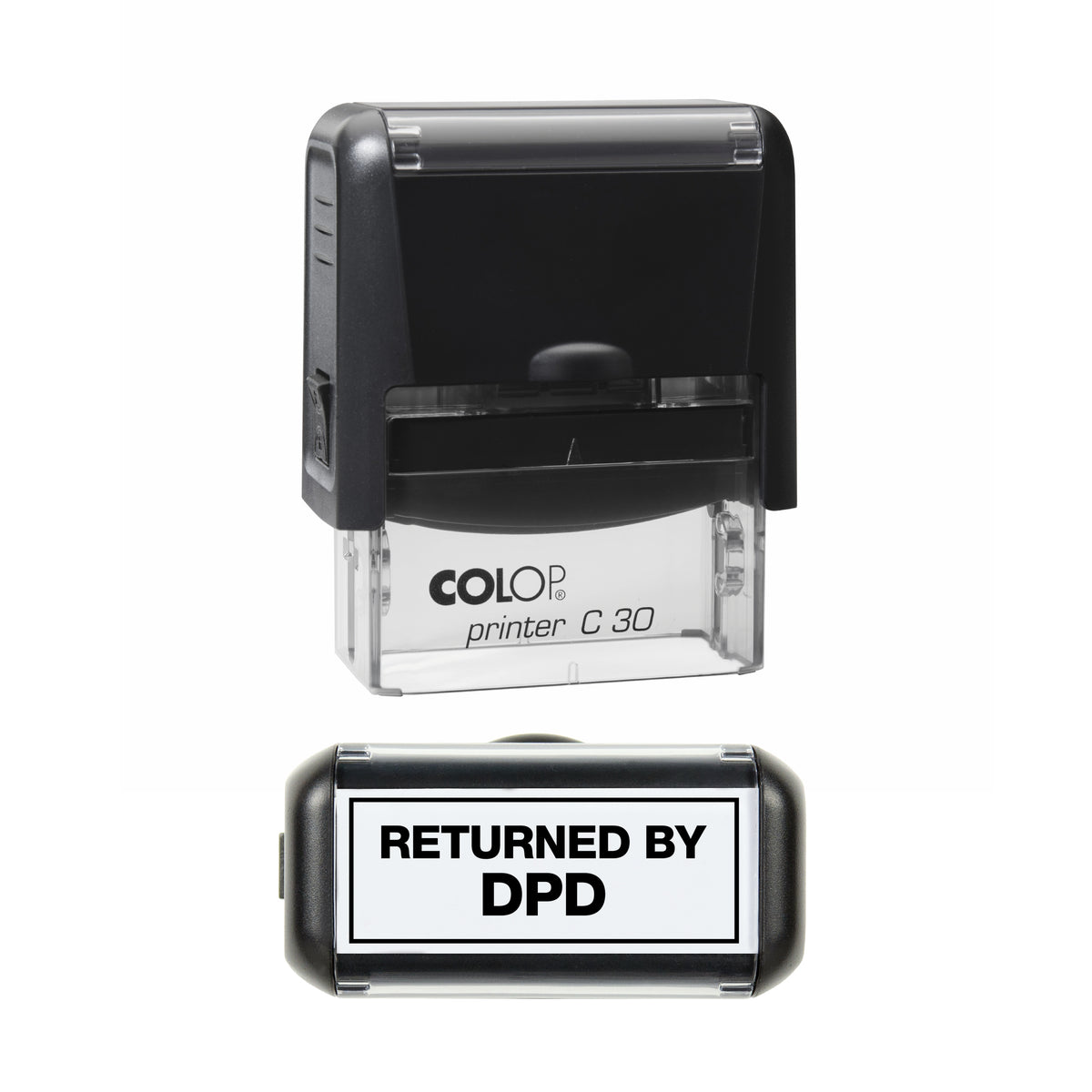 Returned by DPD COLOP C30 black ink impression