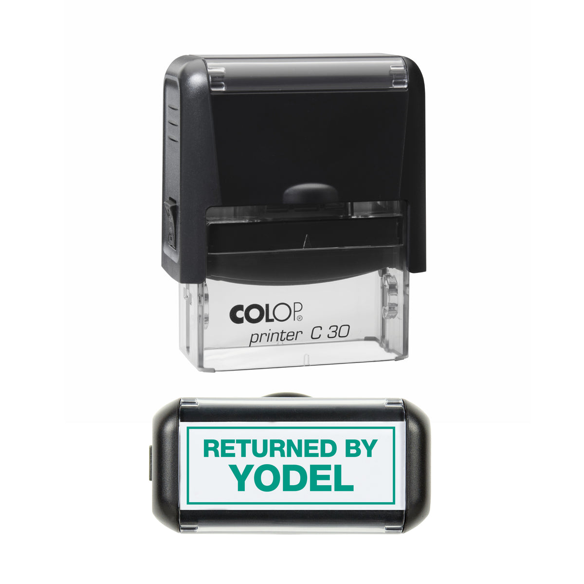 Returned by Yodel COLOP C30 green ink impression