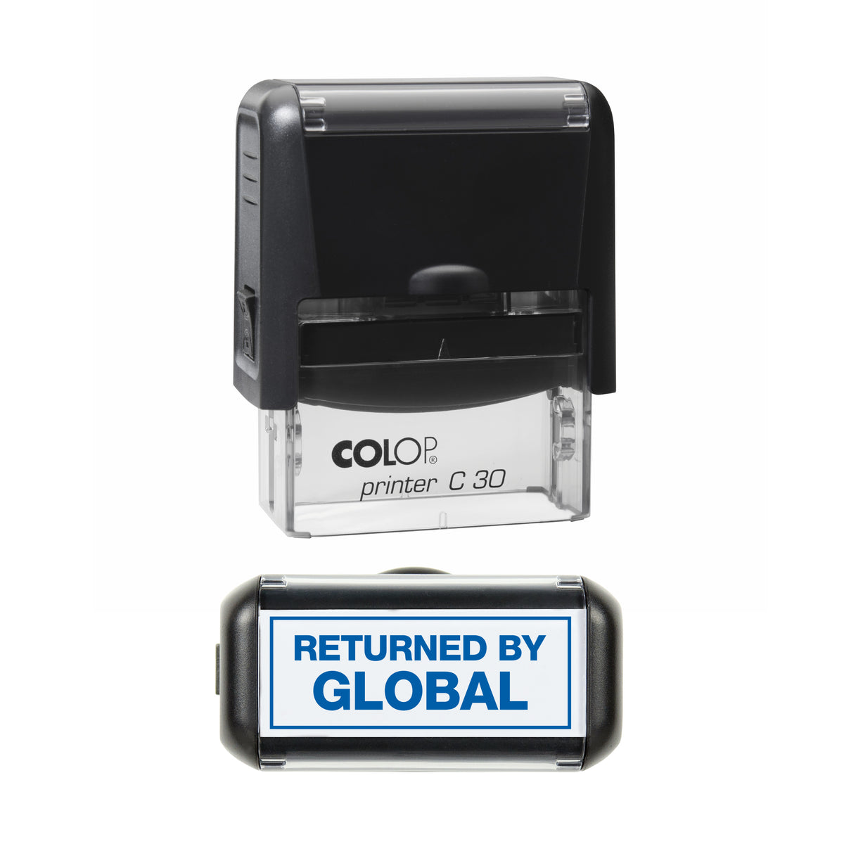 Returned by Global COLOP C30 blue ink impression