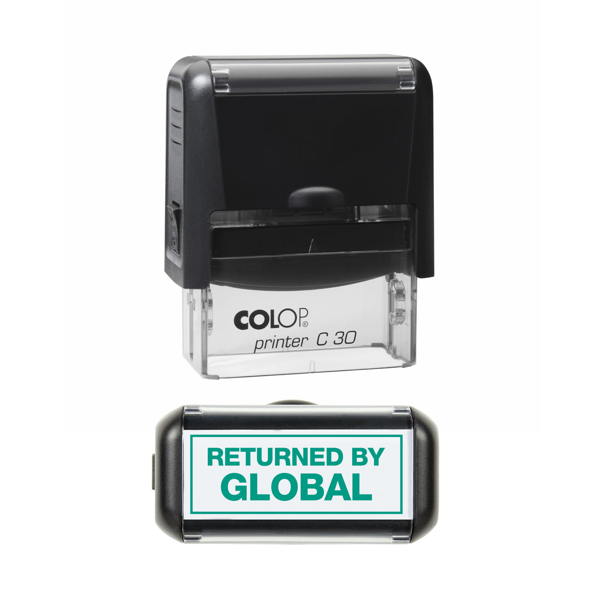 Returned by Global COLOP C30 green ink impression