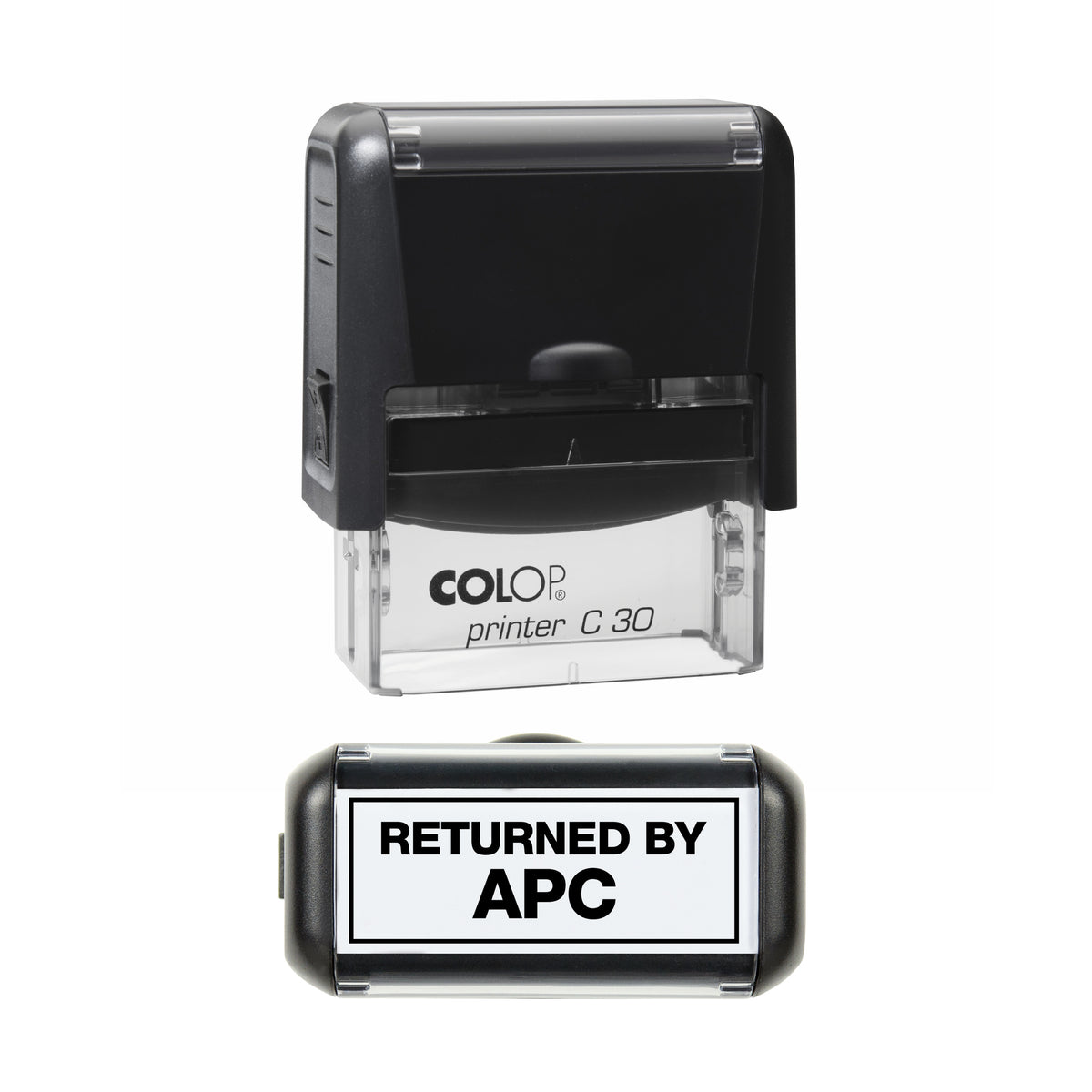 Returned by APC COLOP C30 black ink impression