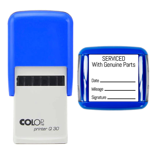 Serviced With Genuine Parts - Self Inking Rubber Stamp - 30mm x 30mm Impression