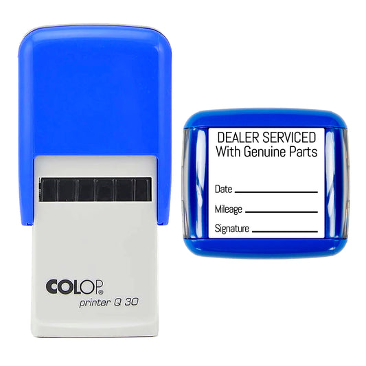 Dealer Serviced With Genuine Parts - Self Inking Rubber Stamp - 30mm x 30mm Impression