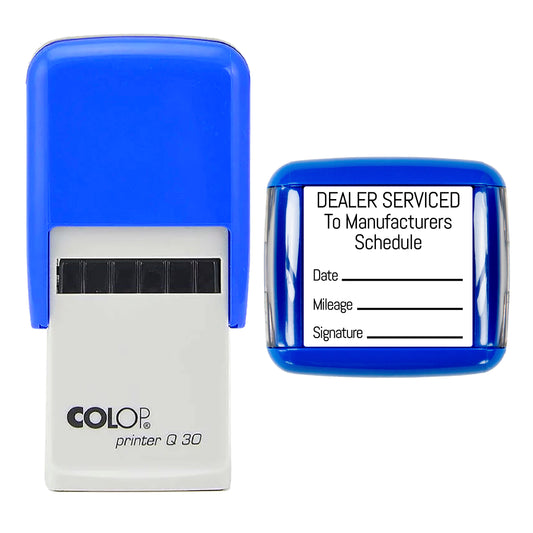 Dealer Serviced To Manufacturers Schedule - Self Inking Rubber Stamp - 30mm x 30mm Impression