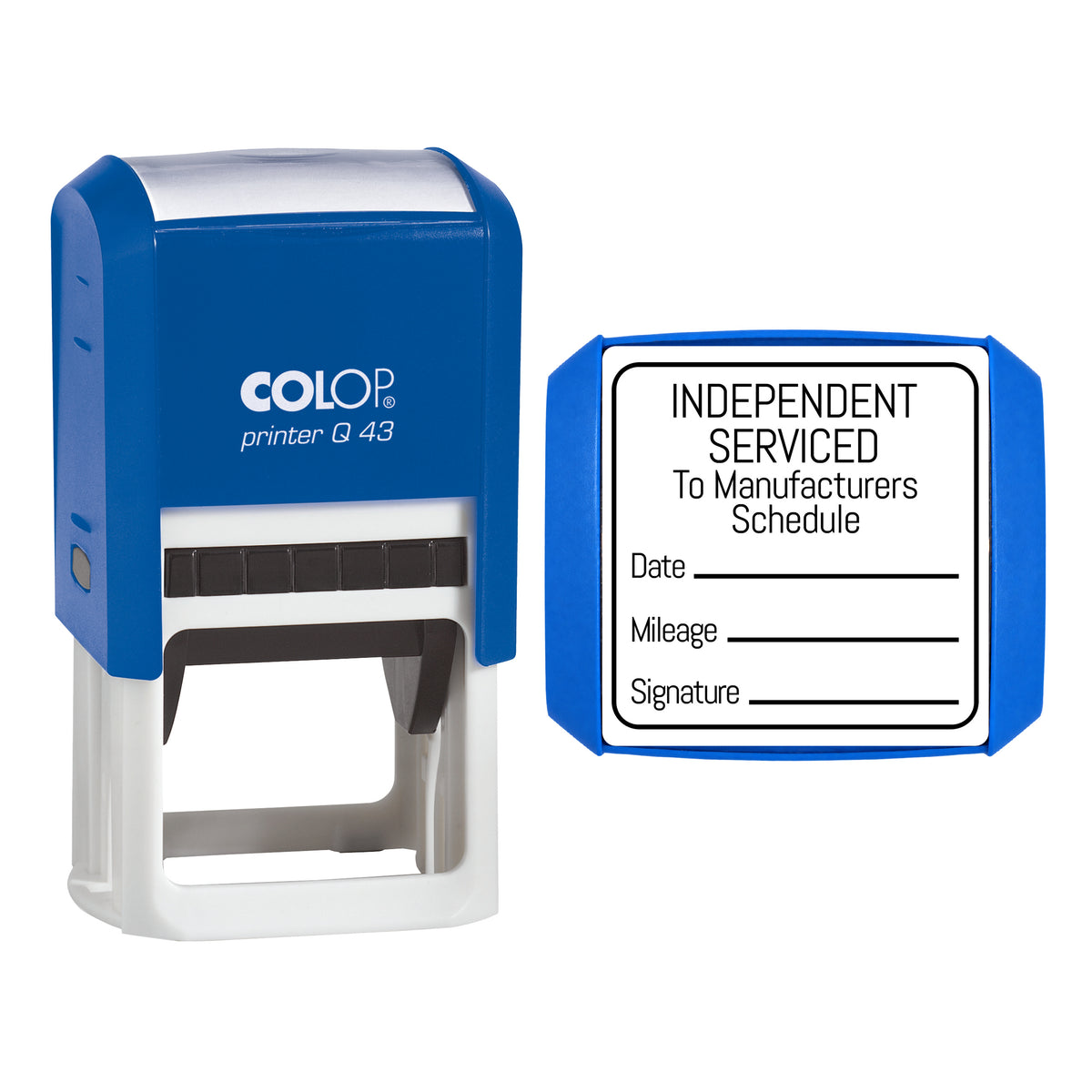 Independent Service To Manufactures Schedule - With Outline - Self-Inking Stamp - COLOP Q43 - 43 x 43mm - black ink