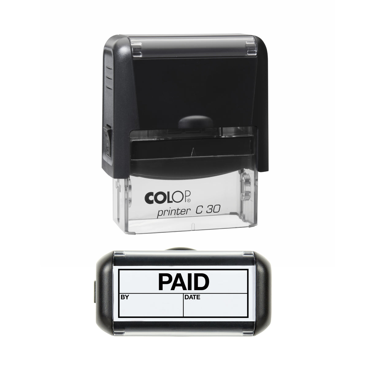 Paid with By and Date Fields COLOP C30 black ink impression