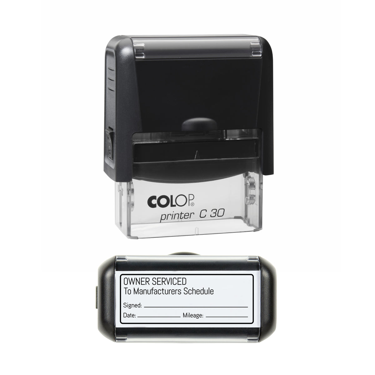 Owner Serviced To Manufacturers Schedule COLOP C30 black ink impression