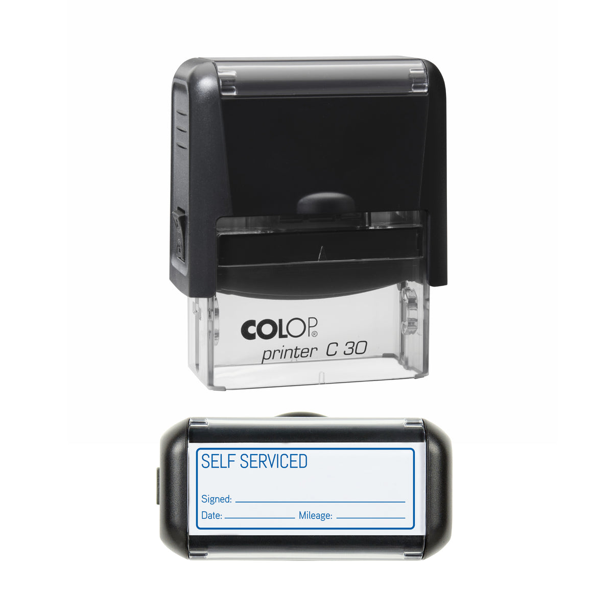 Self Serviced COLOP C30 blue ink impression