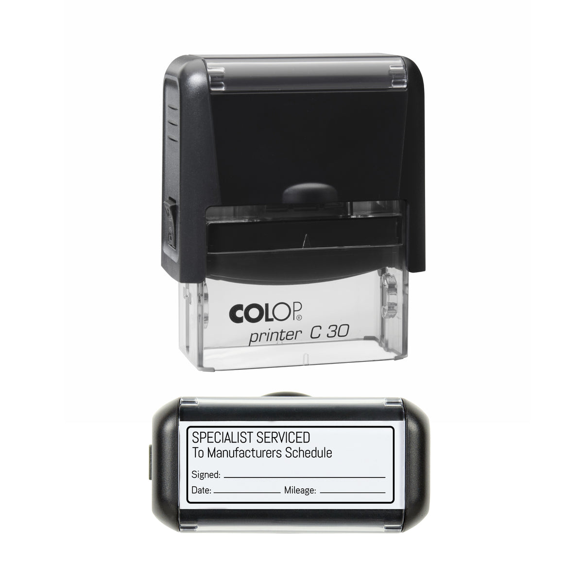 Specialist Serviced To Manufacturers Schedule COLOP C30 black ink impression