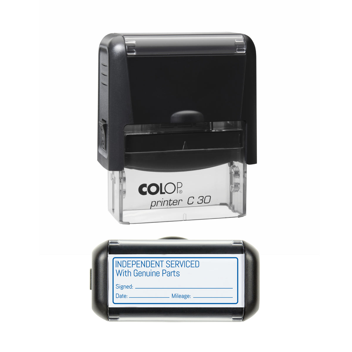 Independent Serviced With Genuine Parts COLOP C30 blue ink impression