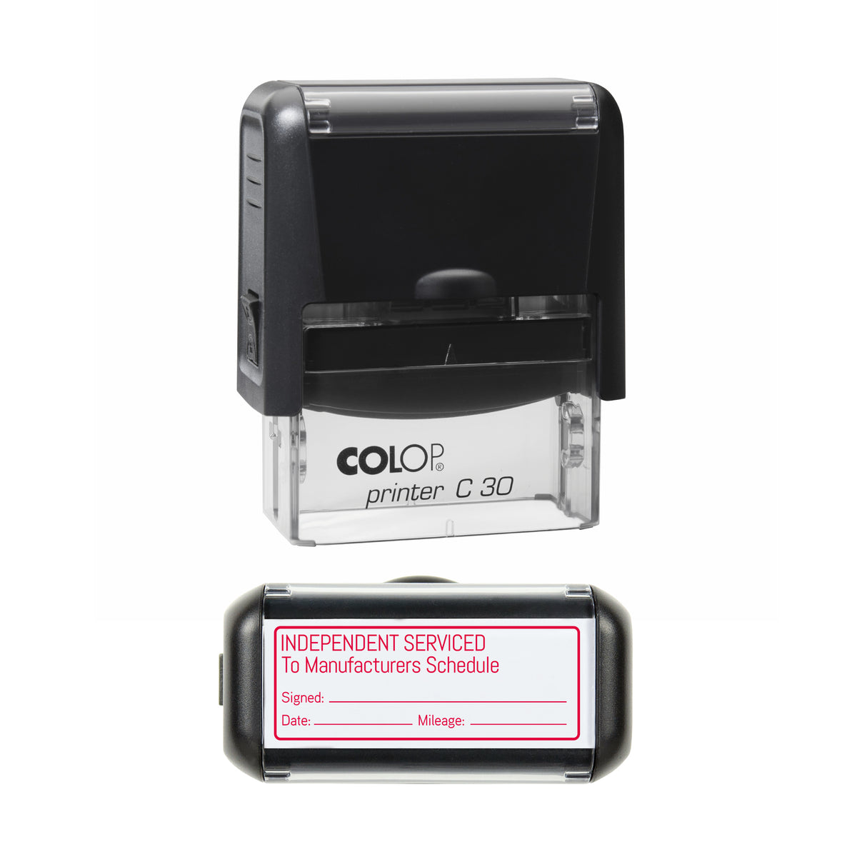 Independent Serviced To Manufacturers Schedule COLOP C30 red ink impression
