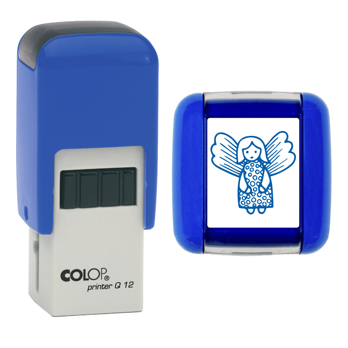 Angel - Christmas Loyalty Card Rubber Stamp - Loyalty Card Self-Inking Stamp - COLOP Q12 - 12 x 12mm - blue ink