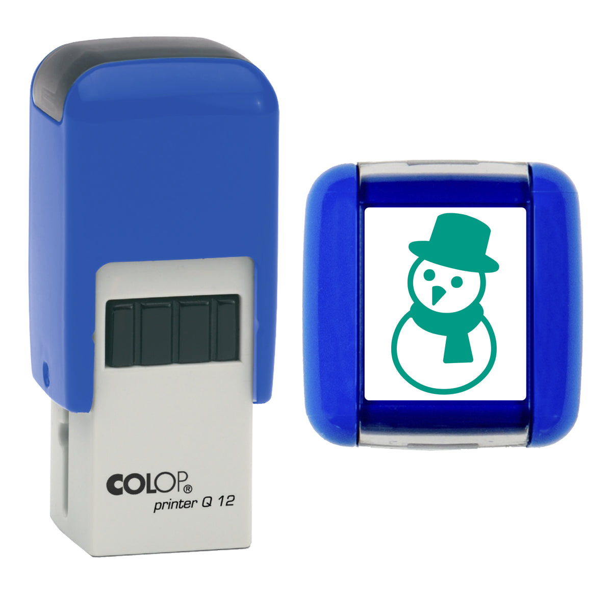 Snowman - Christmas Loyalty Card Rubber Stamp - Loyalty Card Self-Inking Stamp - COLOP Q12 - 12 x 12mm - green ink