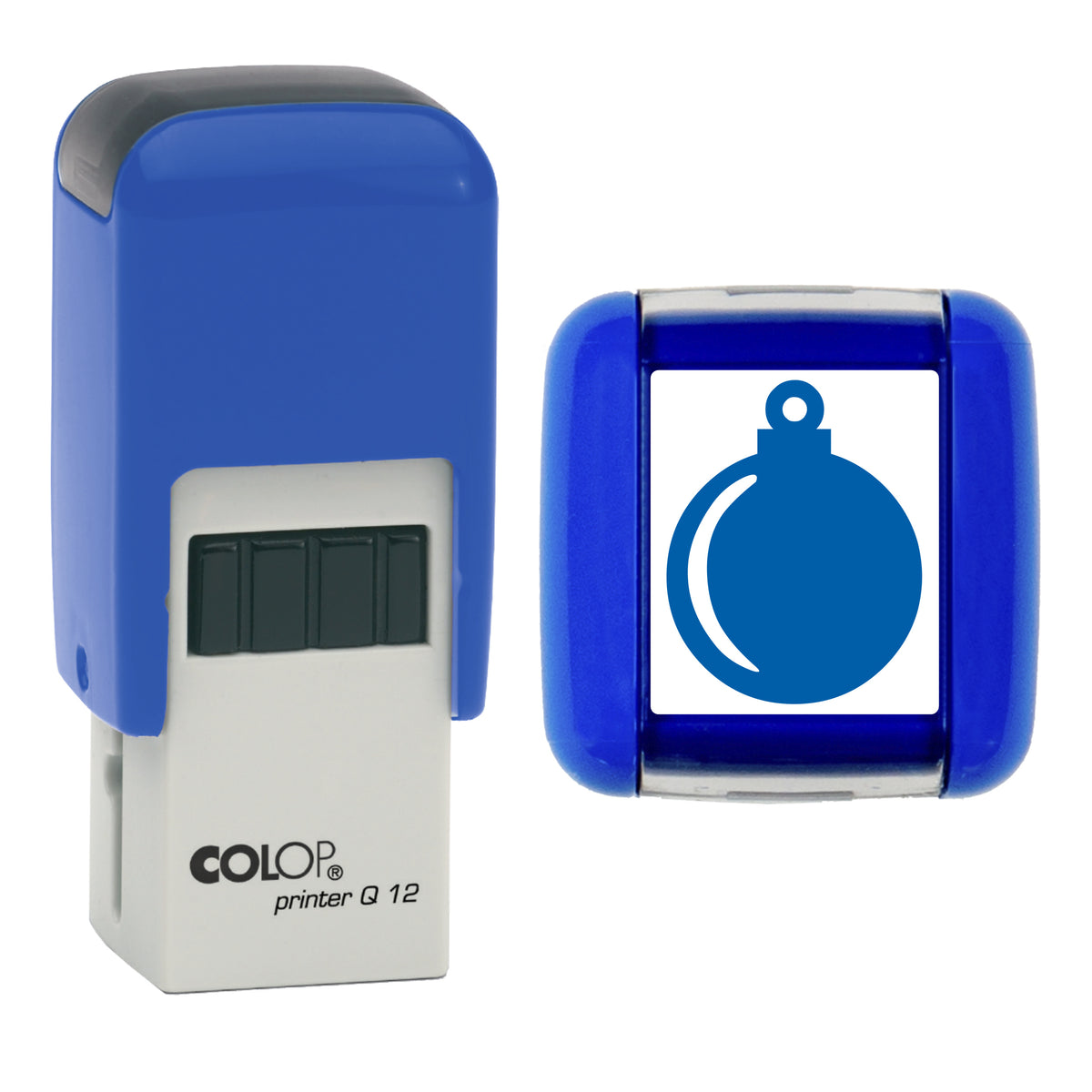 Bauble - Christmas Loyalty Card Rubber Stamp - Loyalty Card Self-Inking Stamp - COLOP Q12 - 12 x 12mm - blue ink