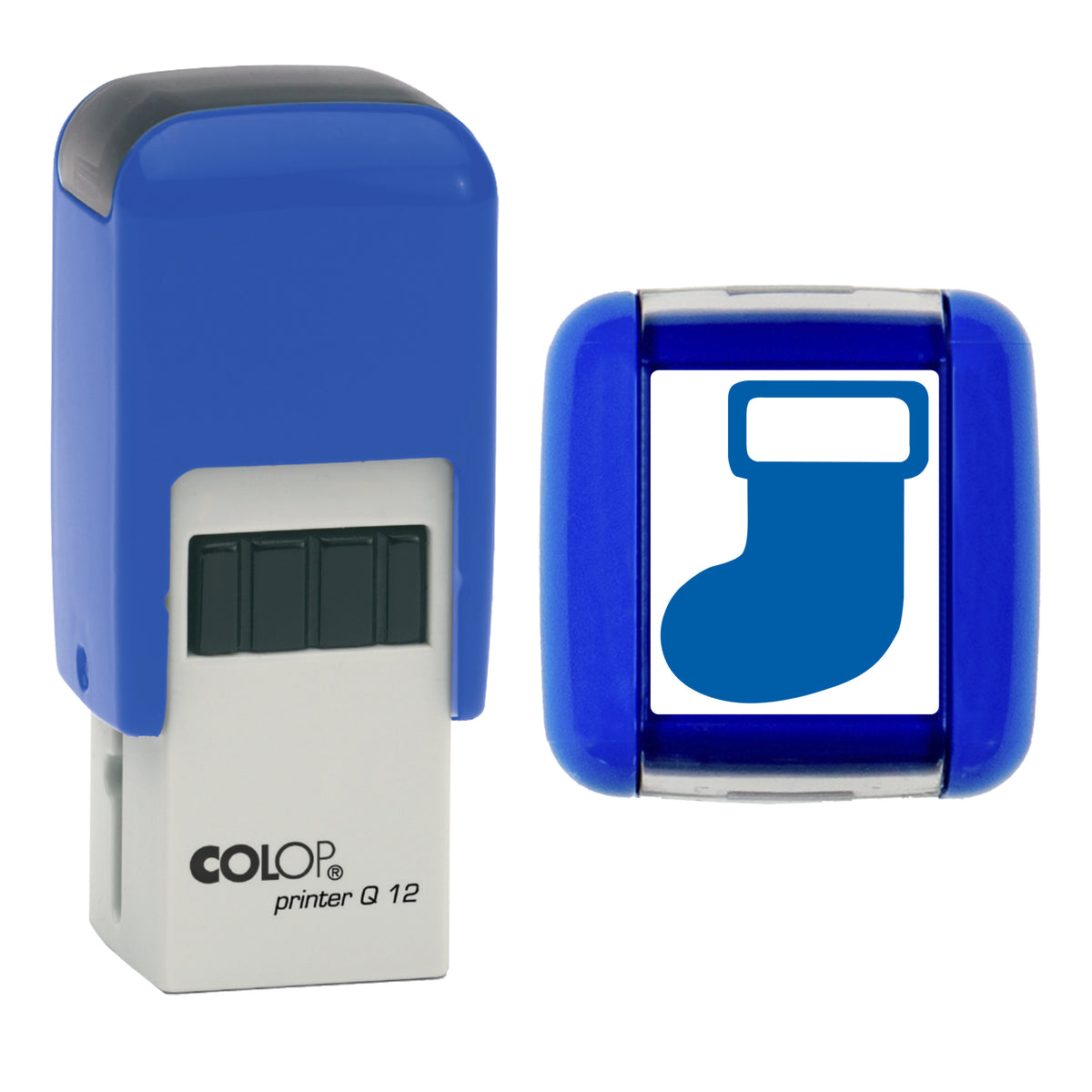 Stocking - Christmas Loyalty Card Rubber Stamp - Loyalty Card Self-Inking Stamp - COLOP Q12 - 12 x 12mm - blue ink