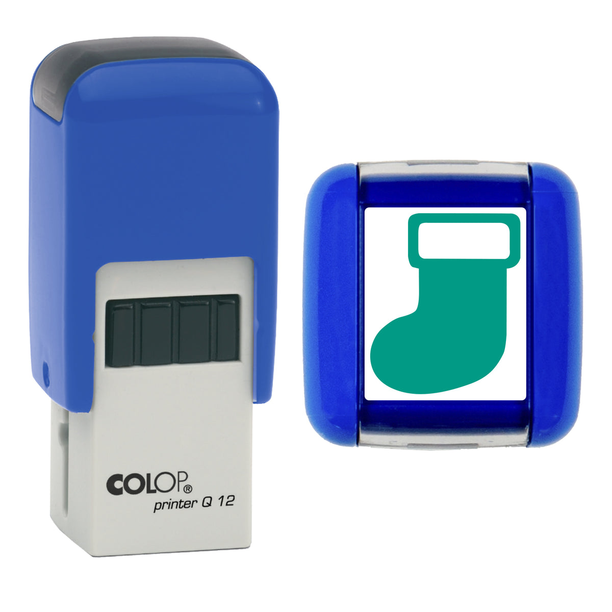 Stocking - Christmas Loyalty Card Rubber Stamp - Loyalty Card Self-Inking Stamp - COLOP Q12 - 12 x 12mm - green ink
