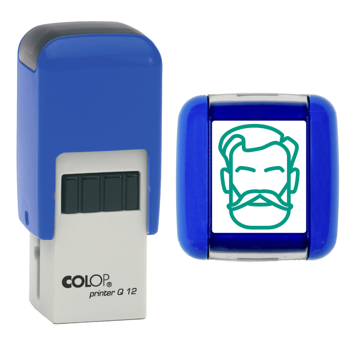 Gents Face - Barbers Loyalty Card Rubber Stamp - Loyalty Card Self-Inking Stamp - COLOP Q12 - 12 x 12mm - green ink