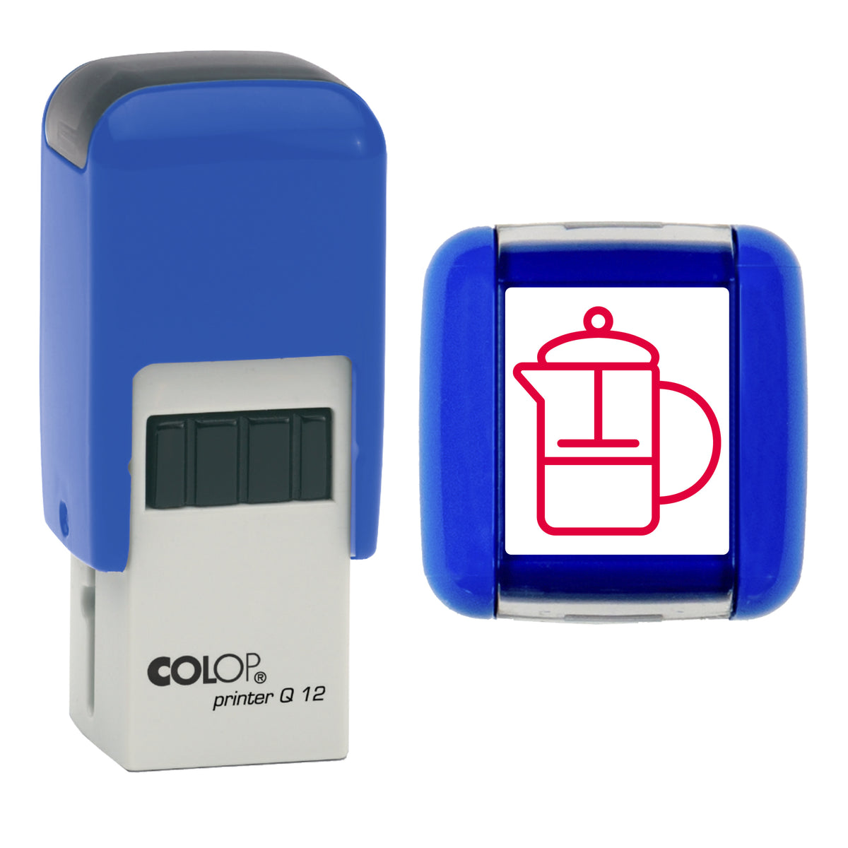French Press - Café - Takeaway Loyalty Card Rubber Stamp - Loyalty Card Self-Inking Stamp - COLOP Q12 - 12 x 12mm - red ink