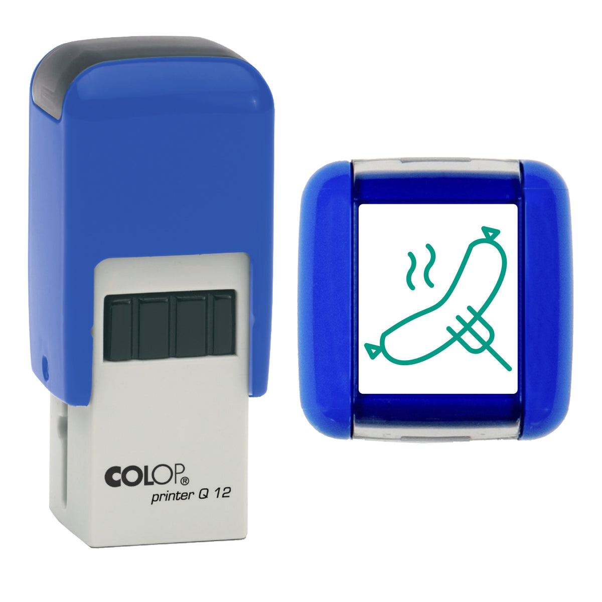 Sausage - Café - Takeaway Loyalty Card Rubber Stamp - Loyalty Card Self-Inking Stamp - COLOP Q12 - 12 x 12mm - green ink
