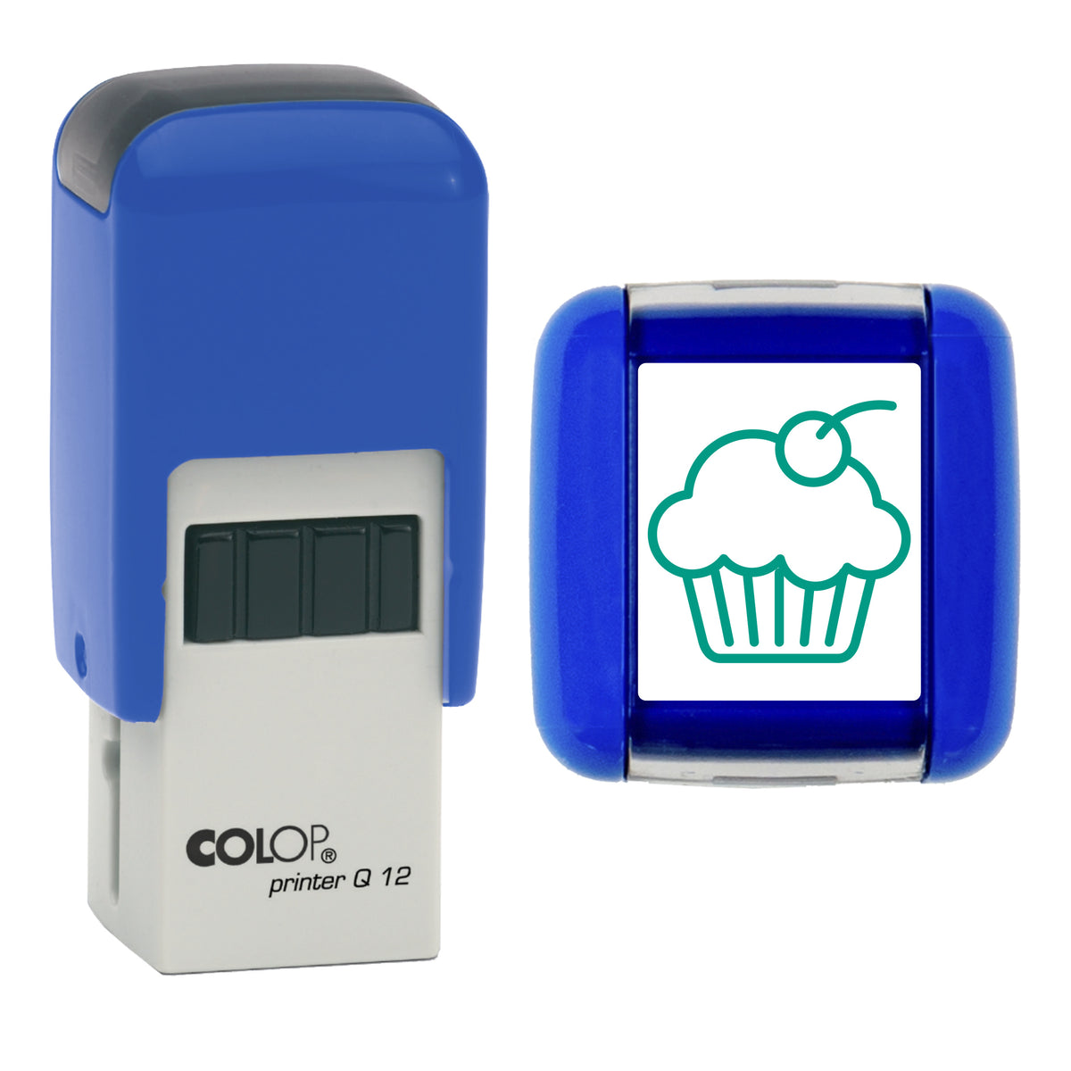 Muffin With Cherry - Café - Bakery Loyalty Card Rubber Stamp - Loyalty Card Self-Inking Stamp - COLOP Q12 - 12 x 12mm - green ink