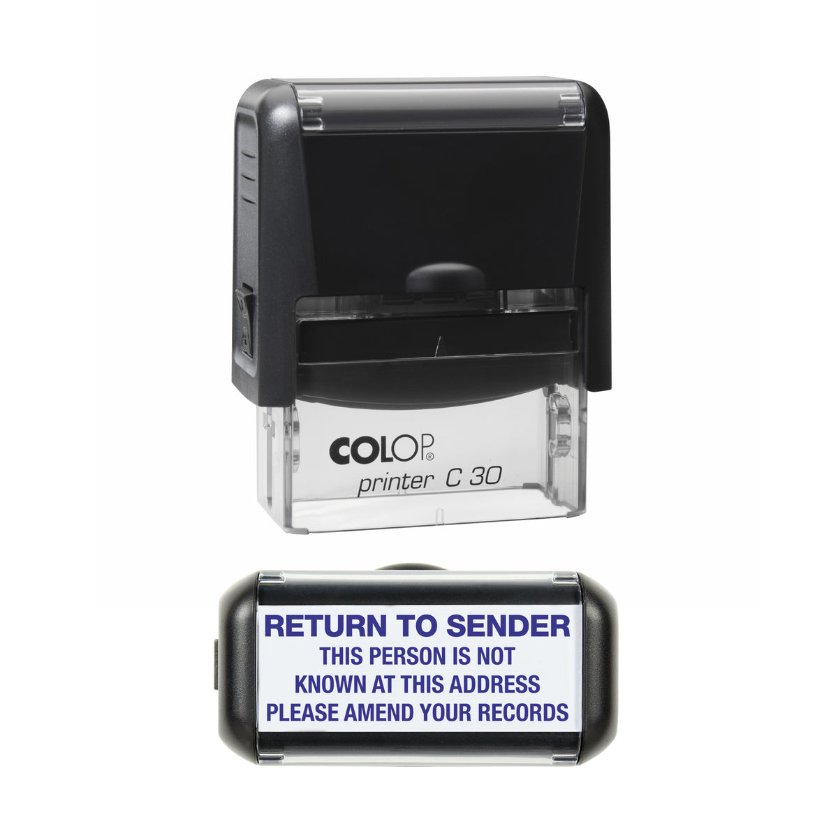 Return to Sender COLOP C30 violet ink impression
