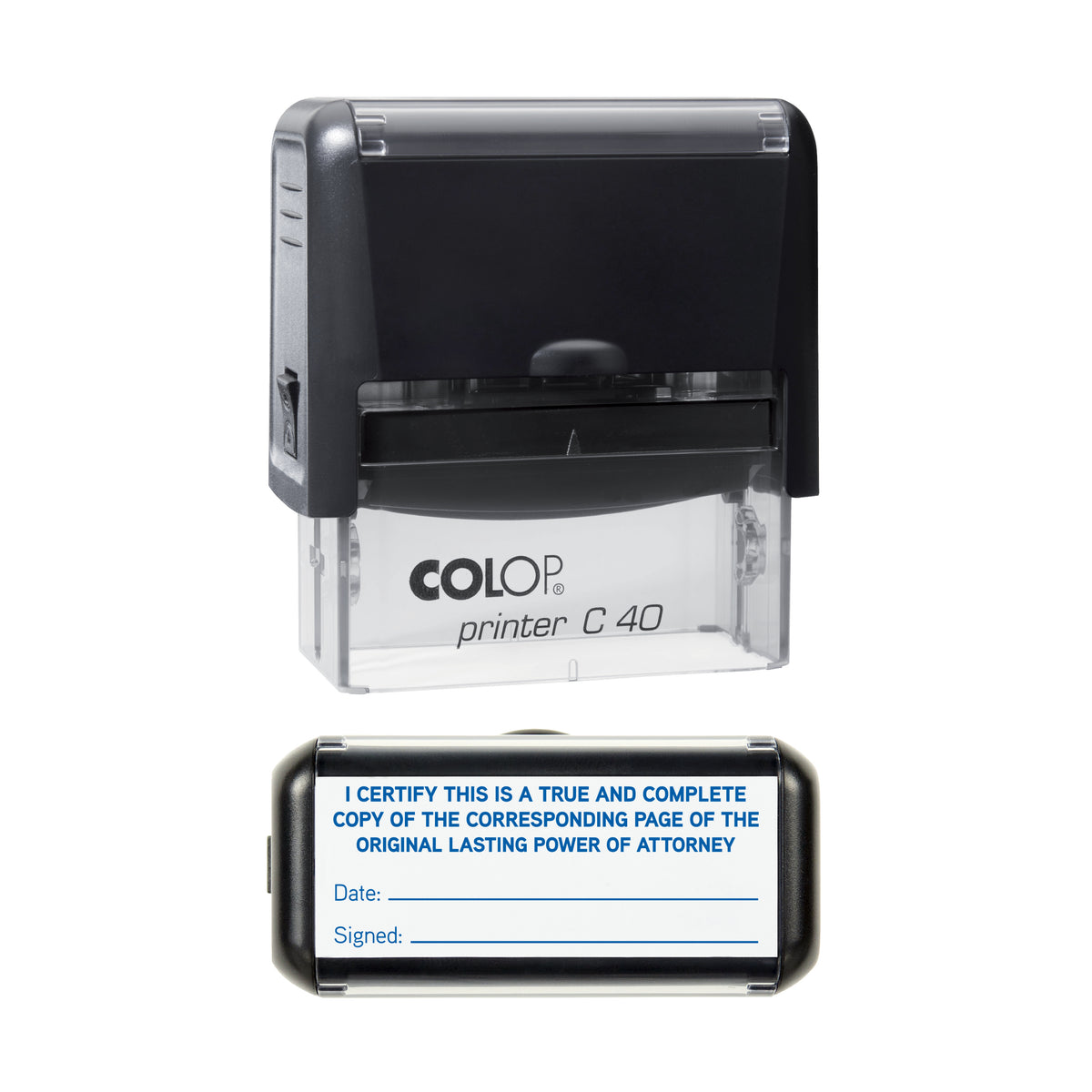 Lasting Power of Attorney Certified Copy COLOP C40 blue ink impression