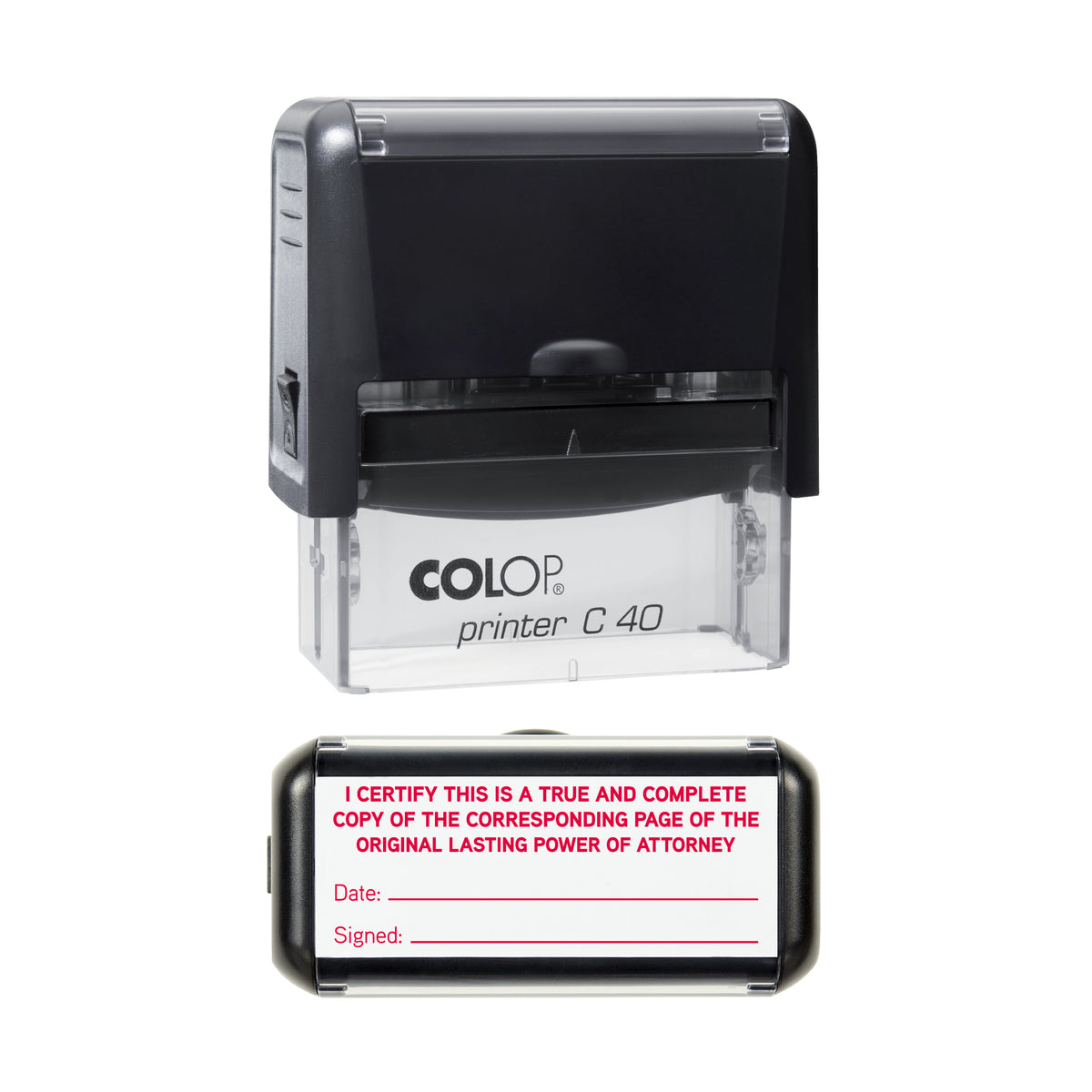 Lasting Power of Attorney Certified Copy COLOP C40 red ink impression