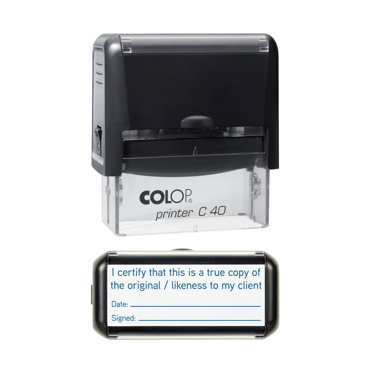 True Copy or Likeness to My Client COLOP C40 blue ink impression