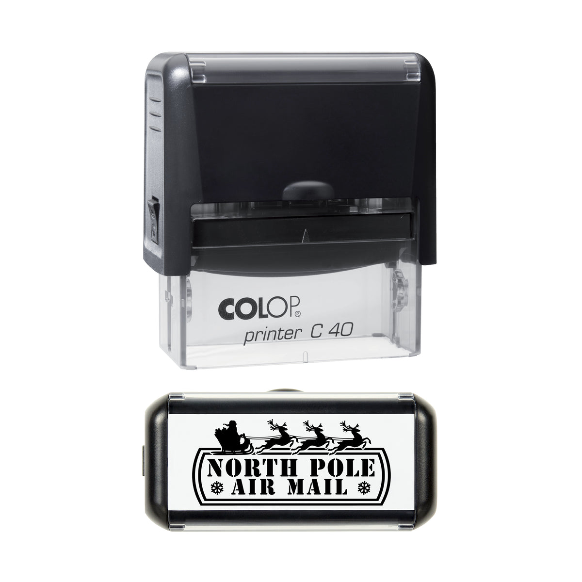 Santa's Air Mail on COLOP C40 stamp, black ink