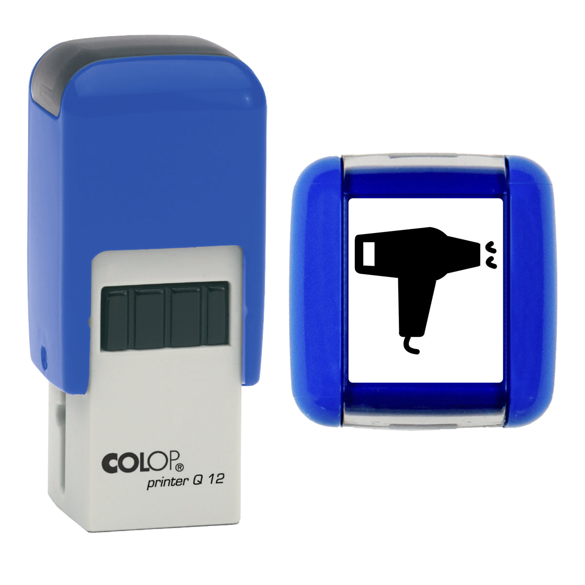 Hairdryer stamp, COLOP Q12, black ink