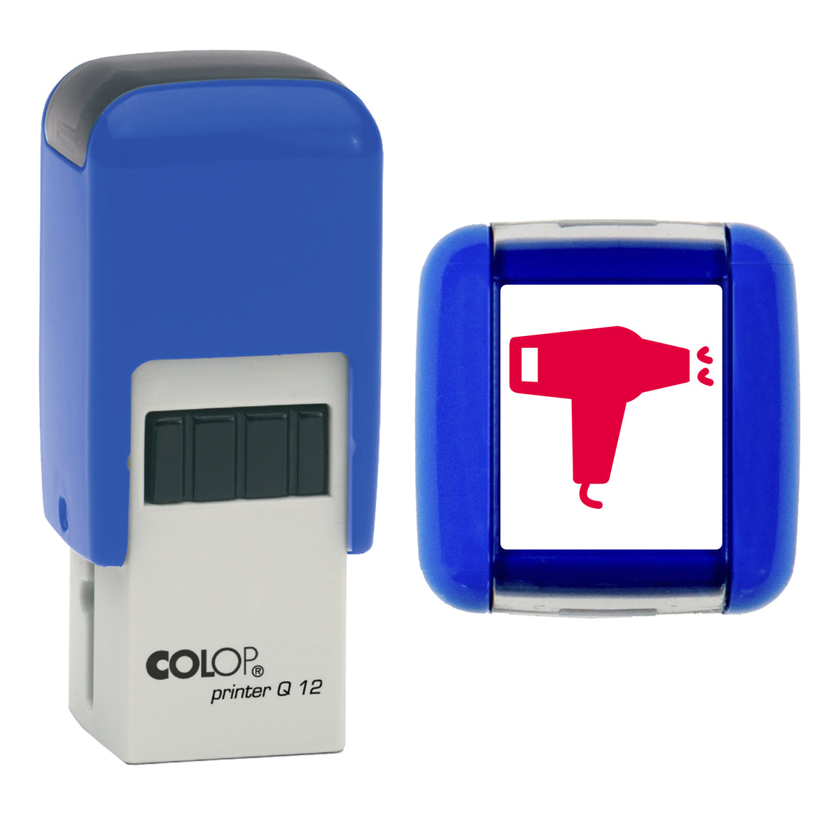 Hairdryer stamp, COLOP Q12, red ink