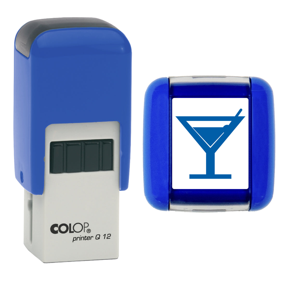 Cocktail Glass stamp, COLOP Q12, blue ink