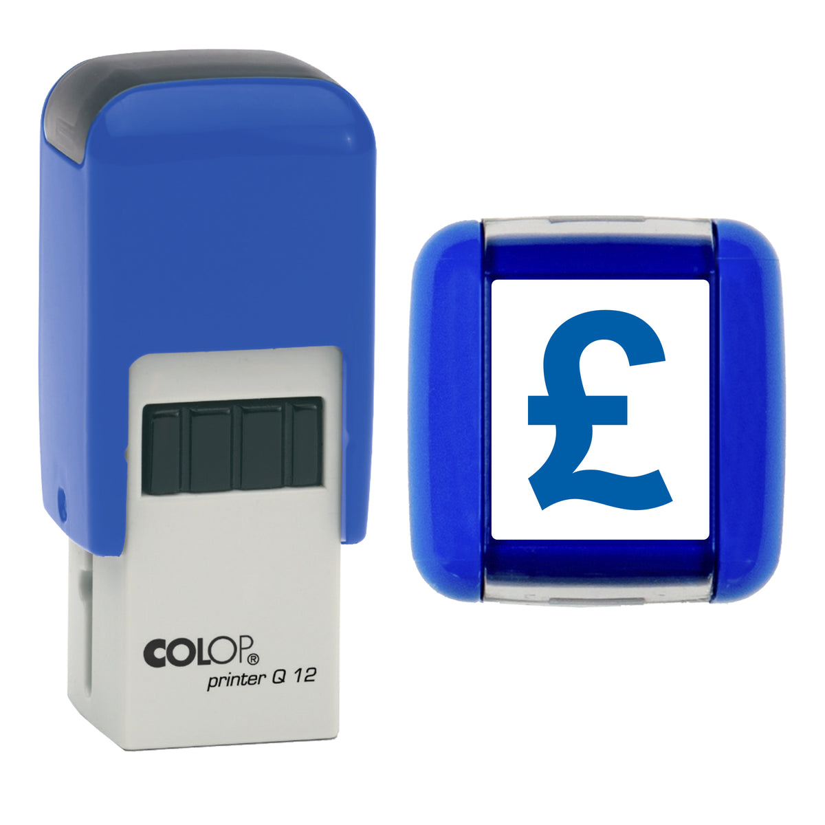 Pound Sterling stamp, COLOP Q12, blue ink