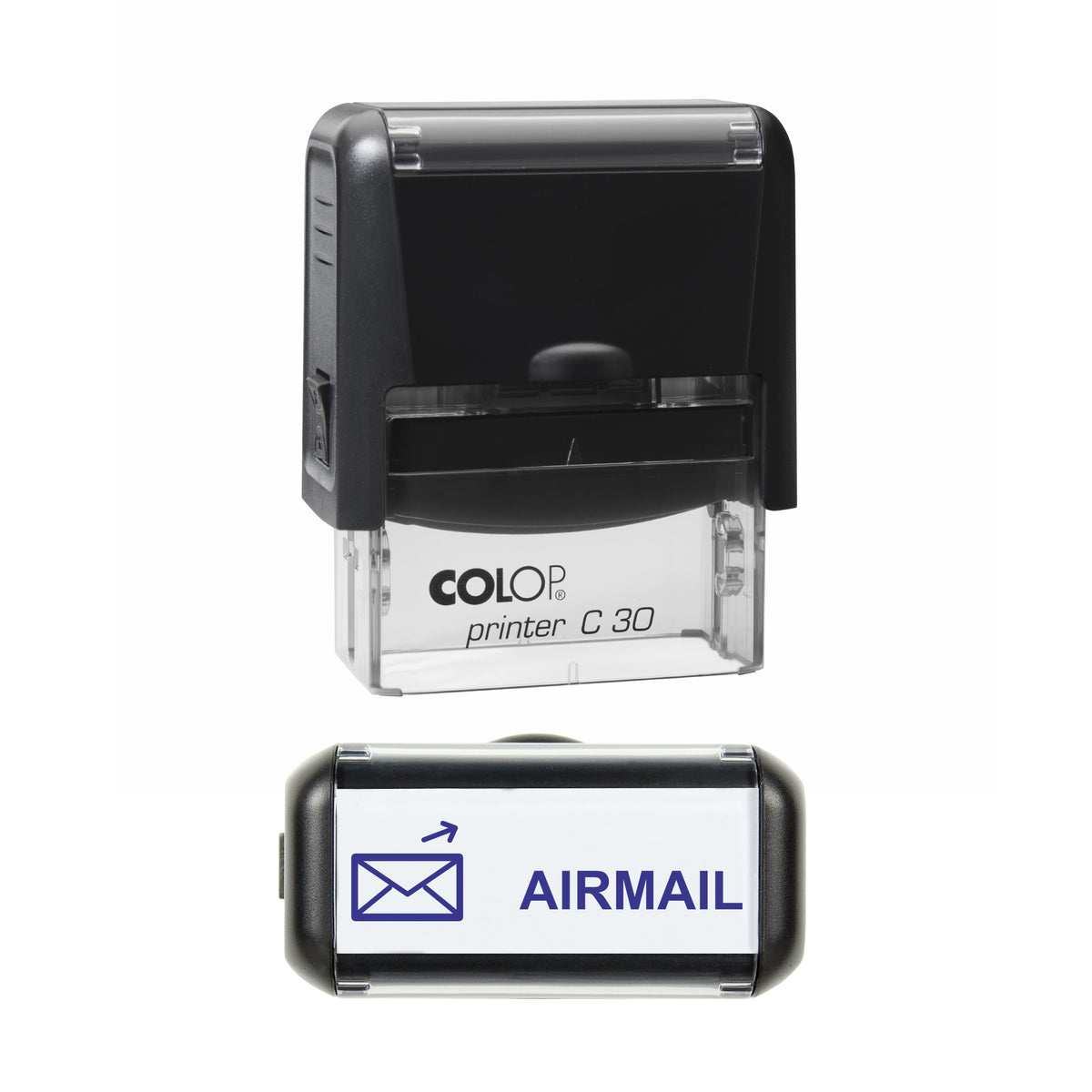 Airmail stamp, COLOP C30, violet ink